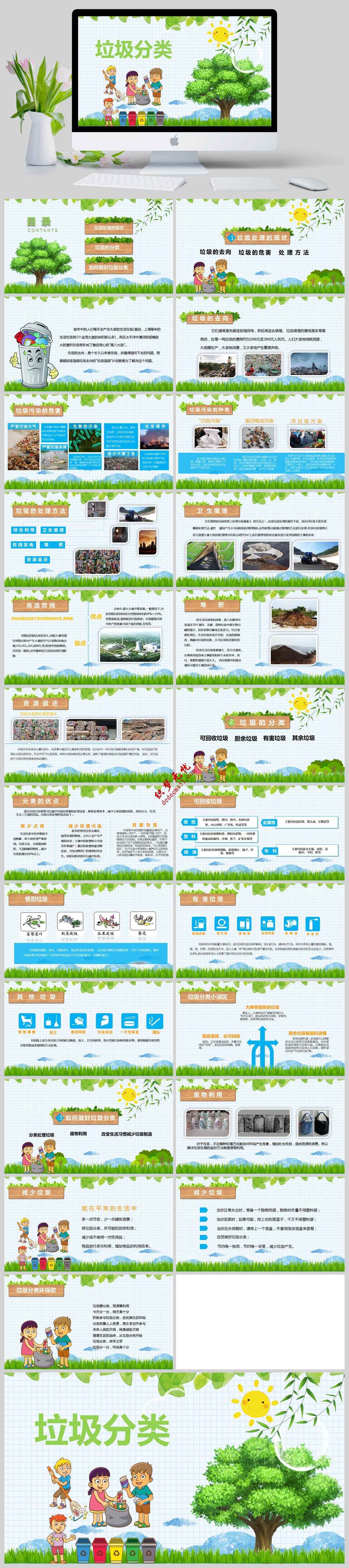 卡通保護環(huán)境學會從小垃圾分類學校教育PPT模板下載