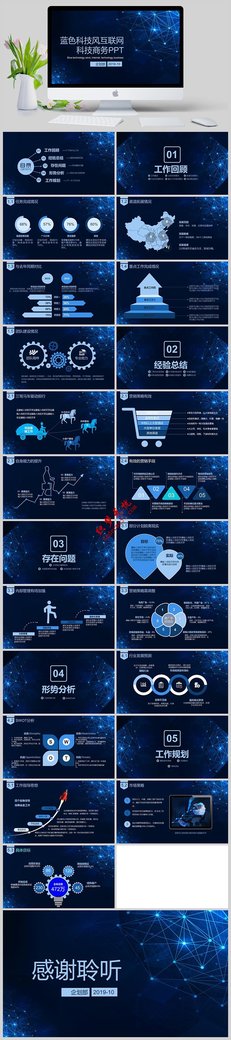 藍色科技風互聯(lián)網(wǎng)科技商務(wù)公司宣傳PPT模板下載免費下載