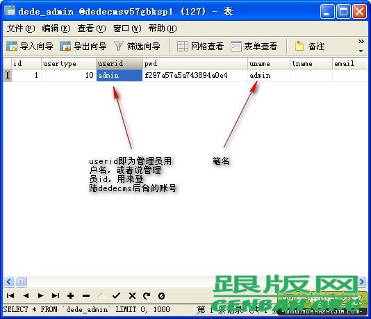 使用Navicat修改DedeCMS管理員用戶名