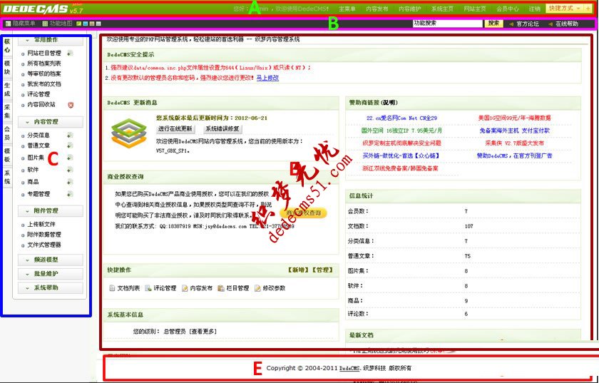 dede織夢后臺默認(rèn)界面