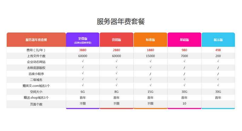 漂亮的年費套餐表格樣式(圖1)