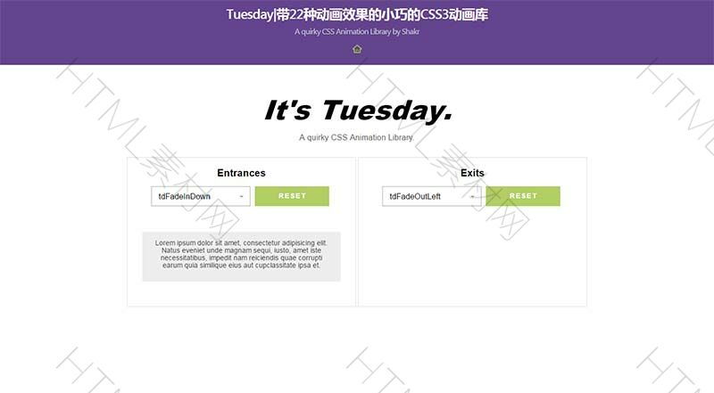 Tuesday帶22種動(dòng)畫效果的小巧的CSS3動(dòng)畫庫(kù)(圖1)