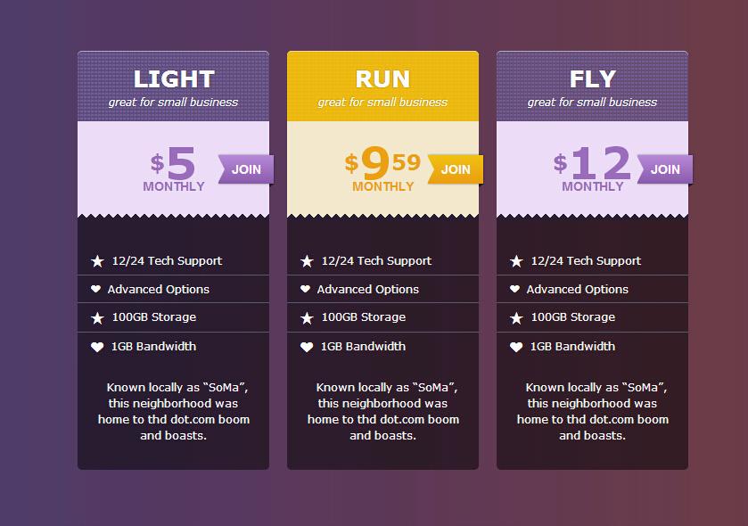 css3漸變色制作漂亮的css3價格列表布局樣式代碼(圖1)