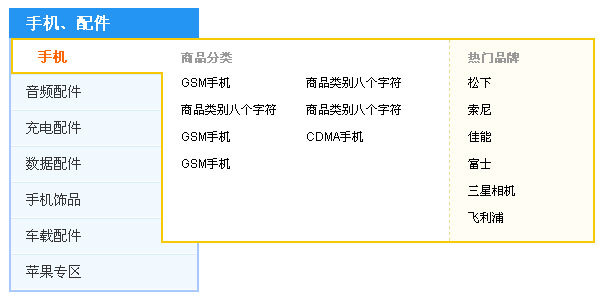 jquery hover電子商城常用左側(cè)商品分類導航菜單樣式代碼(圖1)