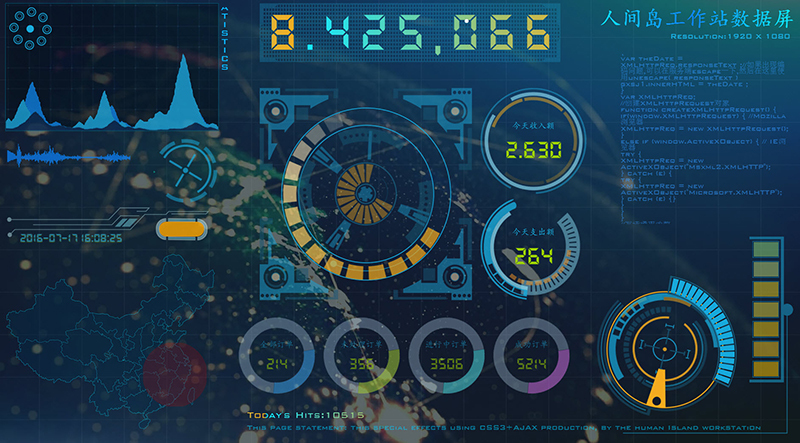 html5 css3酷炫HUD科幻數(shù)據(jù)屏幕動畫界面特效(圖1)