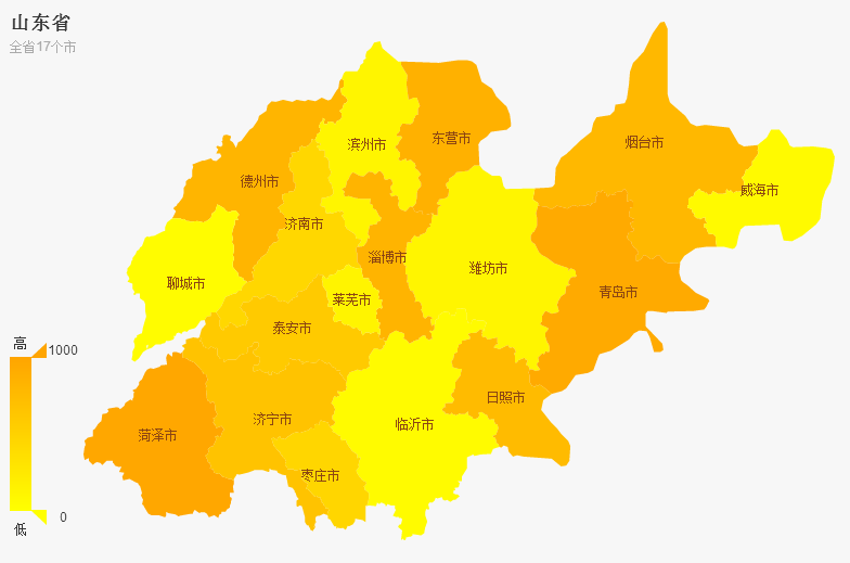 html5 canvas山東省地圖分布顏色標(biāo)記(圖1)